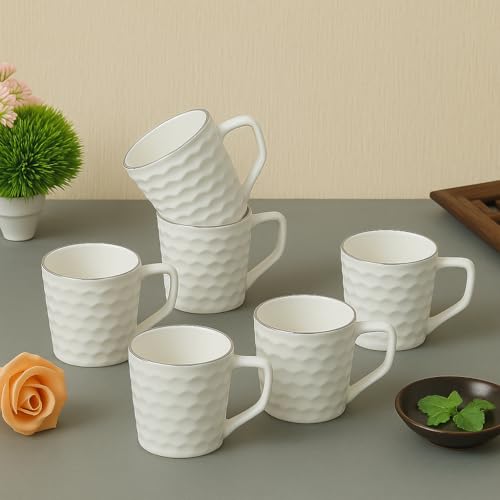 UPC U.P.C. Cup Set of 6 for Tea, Ceramic Tea Cups Set of 6, Microwave Safe Cup, Dishwasher Safe Cups, Bone-Ash Free Coffee Cup-150ml. - Image 1