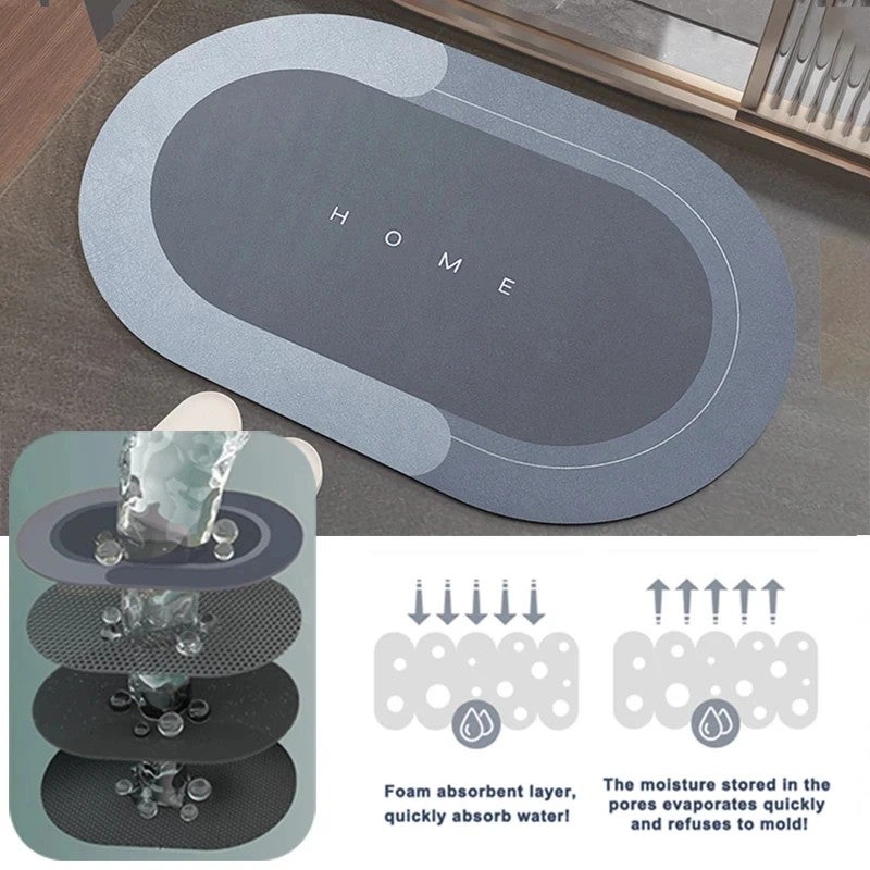 Y&D Absorbent Diatomite Bath Mat - Quick Drying Non-Slip Bathroom Rug - Soft Entrance Floor Mat for Bathroom - Image 3