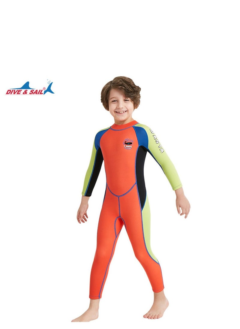 DIVE & SAIL Children's Wetsuit 2.5mm One-piece Thickened Warm Swimsuit Long-sleeved Cold Swimsuit  Orange  - Image 1