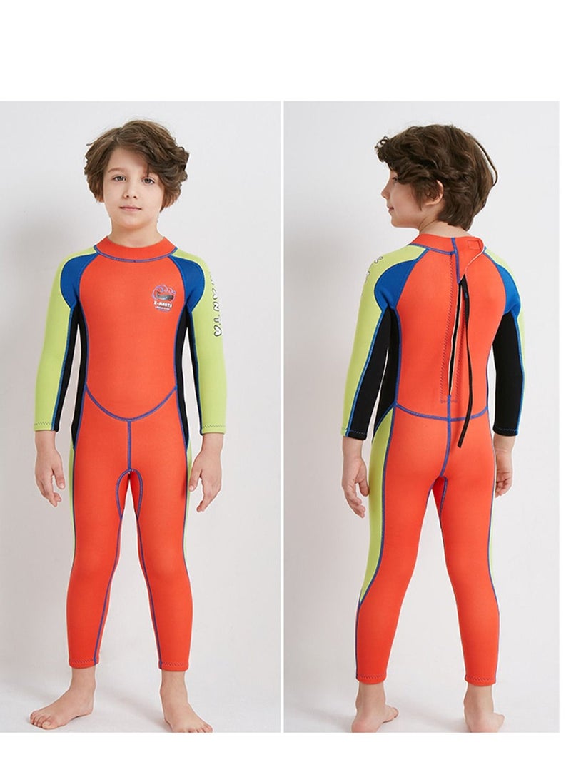 DIVE & SAIL Children's Wetsuit 2.5mm One-piece Thickened Warm Swimsuit Long-sleeved Cold Swimsuit  Orange  - Image 2