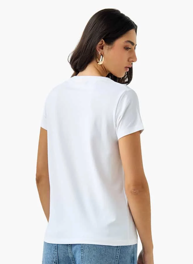 SP Characters Peanuts Print Crew Neck T-shirt with Short Sleeves