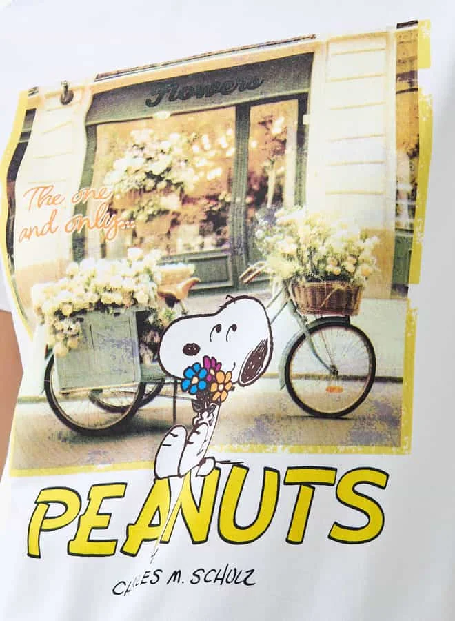 SP Characters Peanuts Print Crew Neck T-shirt with Short Sleeves