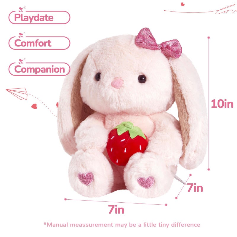 CozyWorld Easter Strawberry Bunny Stuffed Animals Pink Rabbit Plush with Heart Floppy Ear Soft Fluffy Toy Valentineâ€™s Day Easter Gifts for Kids Girls Boys, 10'' - Image 2