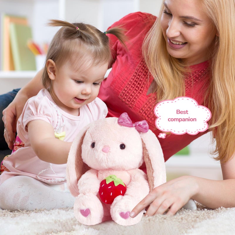 CozyWorld Easter Strawberry Bunny Stuffed Animals Pink Rabbit Plush with Heart Floppy Ear Soft Fluffy Toy Valentineâ€™s Day Easter Gifts for Kids Girls Boys, 10'' - Image 3