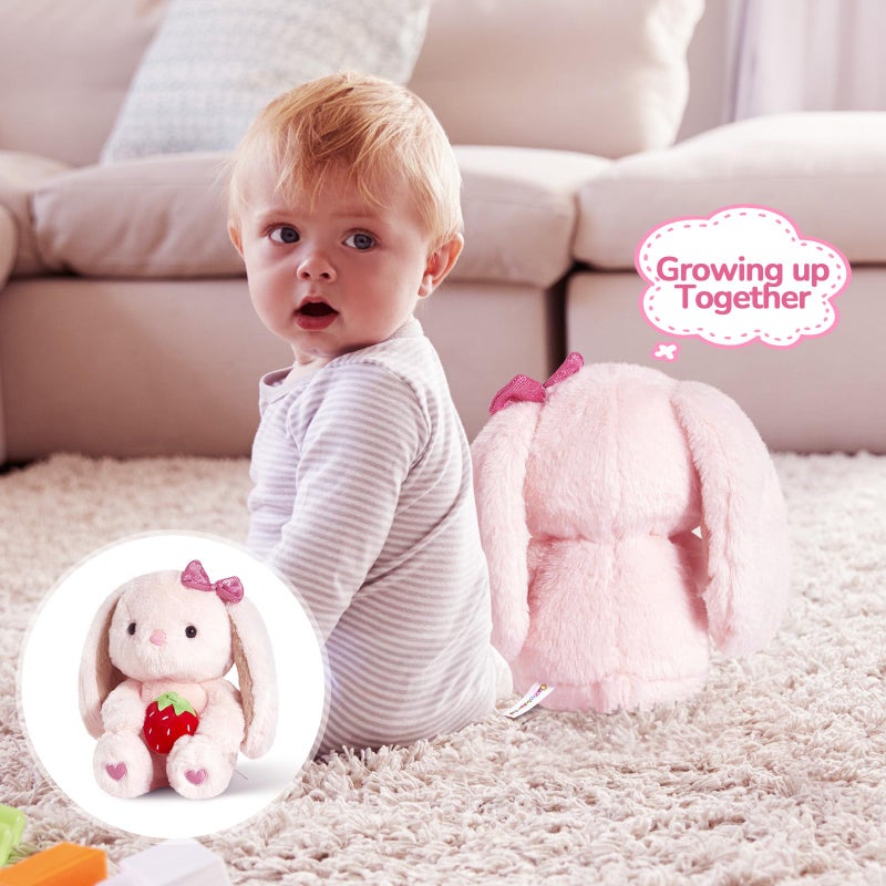 CozyWorld Easter Strawberry Bunny Stuffed Animals Pink Rabbit Plush with Heart Floppy Ear Soft Fluffy Toy Valentineâ€™s Day Easter Gifts for Kids Girls Boys, 10'' - Image 5