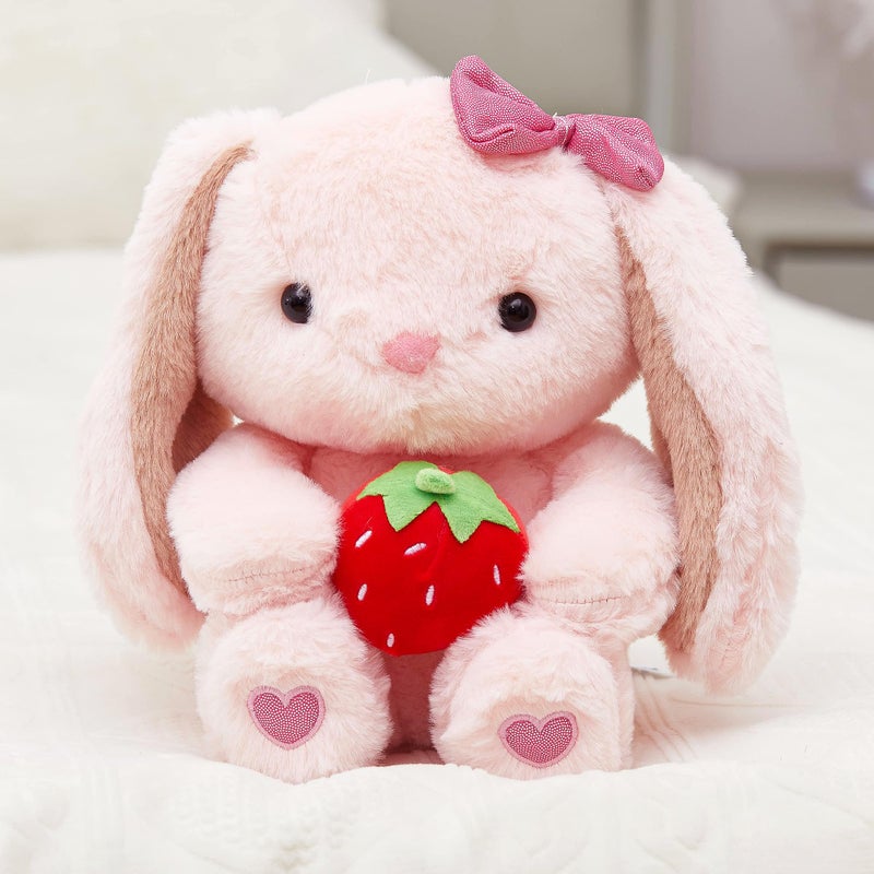 CozyWorld Easter Strawberry Bunny Stuffed Animals Pink Rabbit Plush with Heart Floppy Ear Soft Fluffy Toy Valentineâ€™s Day Easter Gifts for Kids Girls Boys, 10'' - Image 4