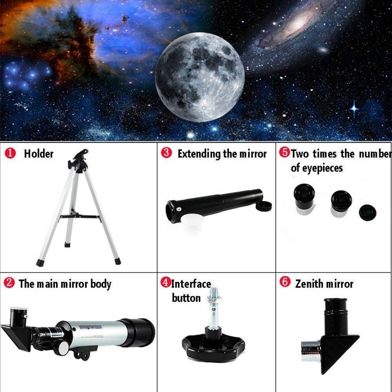 Cpixen Astronomical Moon Refactor Telescope 90X Optical Glass Metal Tube Seeing Planets and Stars Moon and Outdoor HD Monocular Space with Portable Travel Tripod Sky Telescope - Image 2