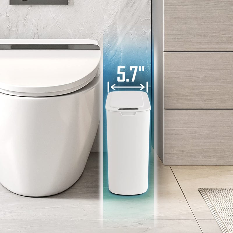 Cesun Automatic Motion Sensor Bathroom Trash Can with Lid, 2.6 Gallon Touchless Trash Bin, Smart Plastic Slim Garbage Can Small White Wastebasket for Toilet, Office, rv, Bedroom, Living Room - Image 2