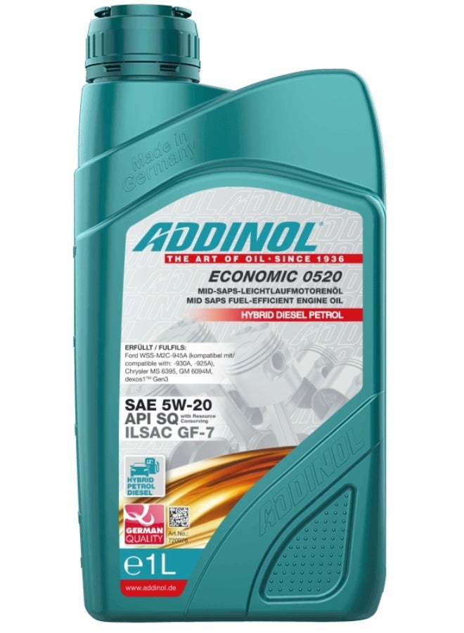 ADDINOL Economic 0520 is a fuel-efficient high-performance engine oil in SAE-grade 5W-20