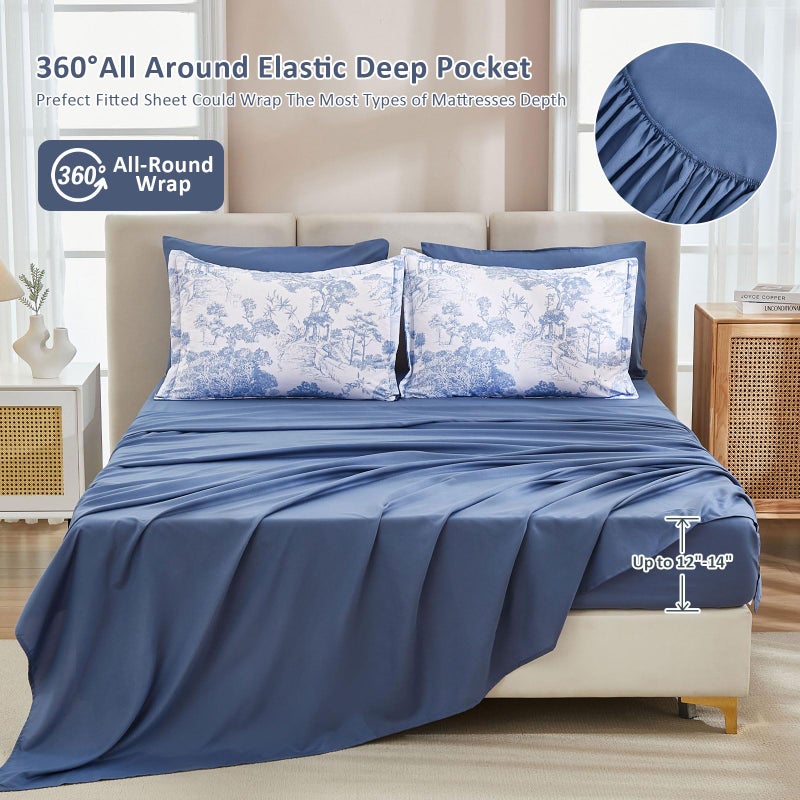 DJY Blue Comforter Set Queen, 7 Pieces Bed in a Bag Queen Size Botanical Comforters with Sheets Elegant Plants Print Soft Microfiber Reversible Complete Bedding Sets for All Season - Image 5