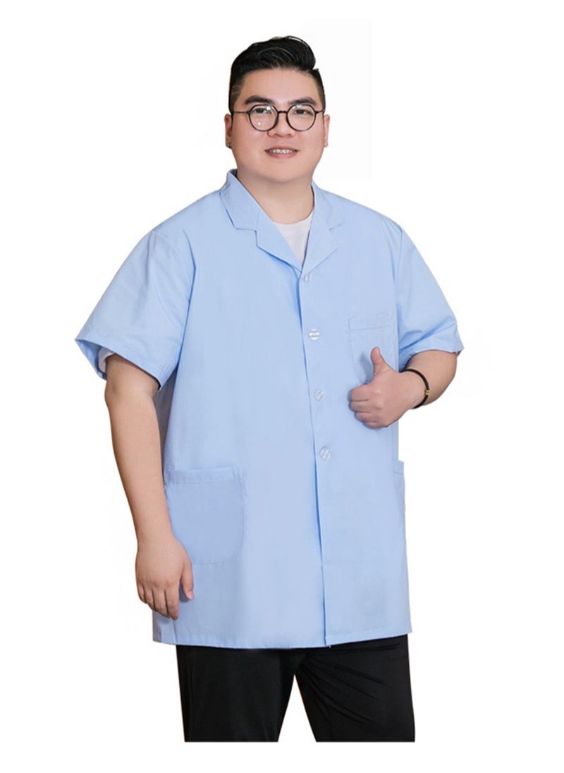 Apustim Plus Size Professional Lab Coat，Doctor Uniform With 3 Pockets，Medical Coat，Doctor Nurse Lab Jacket (Blue，Short Sleeve)  - Image 1