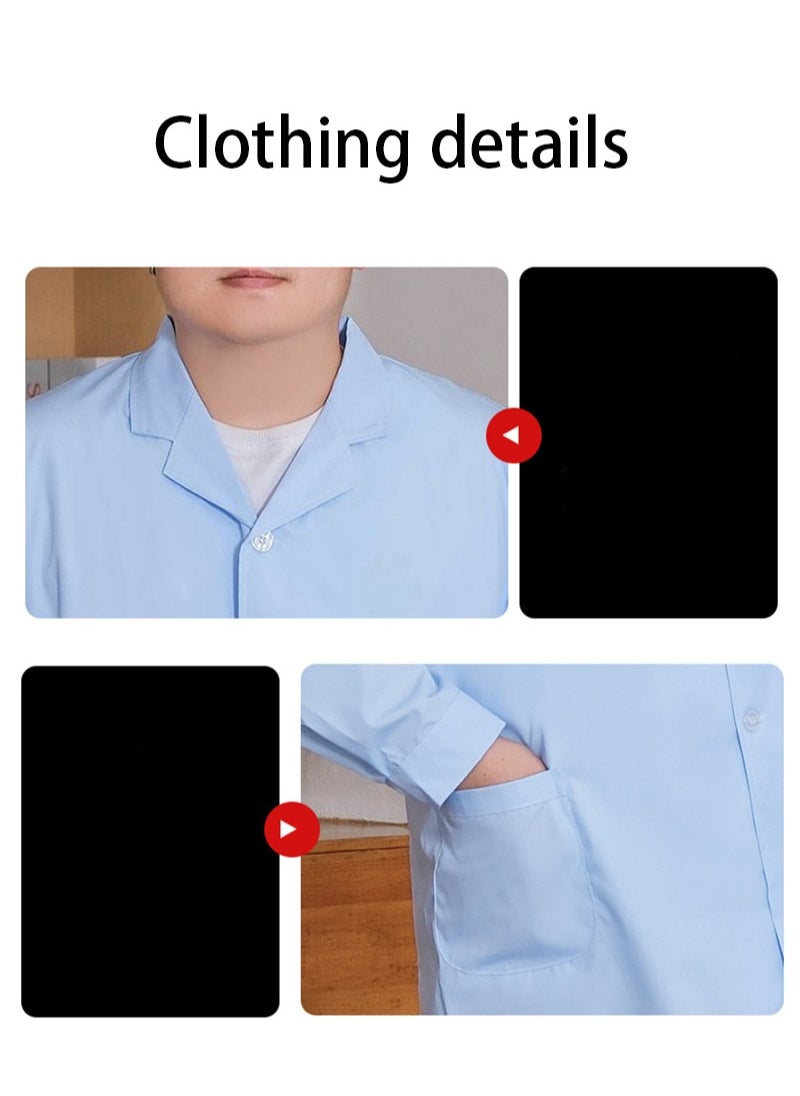 Apustim Plus Size Professional Lab Coat，Doctor Uniform With 3 Pockets，Medical Coat，Doctor Nurse Lab Jacket (Blue，Short Sleeve)  - Image 3