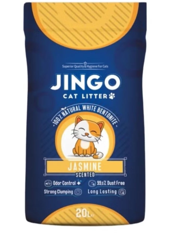 JINGO Sand dedicated to cat waste 20 liters 16 kilos absorption and high-performance agglomeration with jasmine scent 