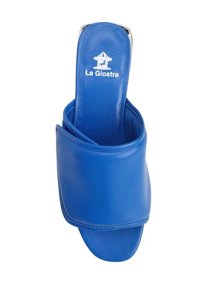 La Giostra - Women's Leather Kitten Flip Flop Slides, Metallized Heel, Blue - Image 1