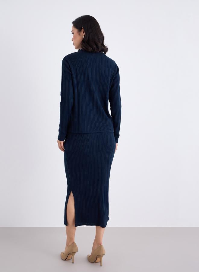 Styli Navy Ribbed Knit Sweater and Midi Skirt Co-Ords - Image 5