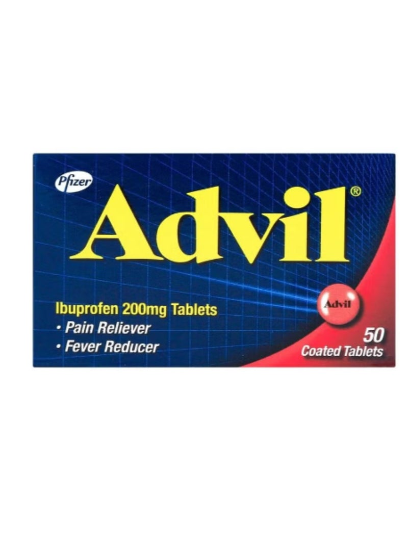 Advil Ibuprofen Pain Reliever and Fever Reducer, 200 mg, 50 Coated Tablets