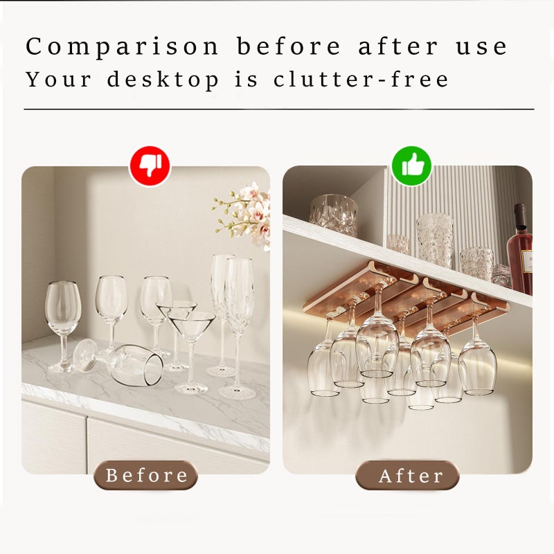 Vaisoeny 2Pack Wine Glass Holder - Under Cabinet, No Drilling Installation, Stemware Rack for Kitchen and Bar (Amber) - Image 3