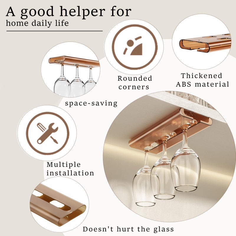 Vaisoeny 2Pack Wine Glass Holder - Under Cabinet, No Drilling Installation, Stemware Rack for Kitchen and Bar (Amber) - Image 2