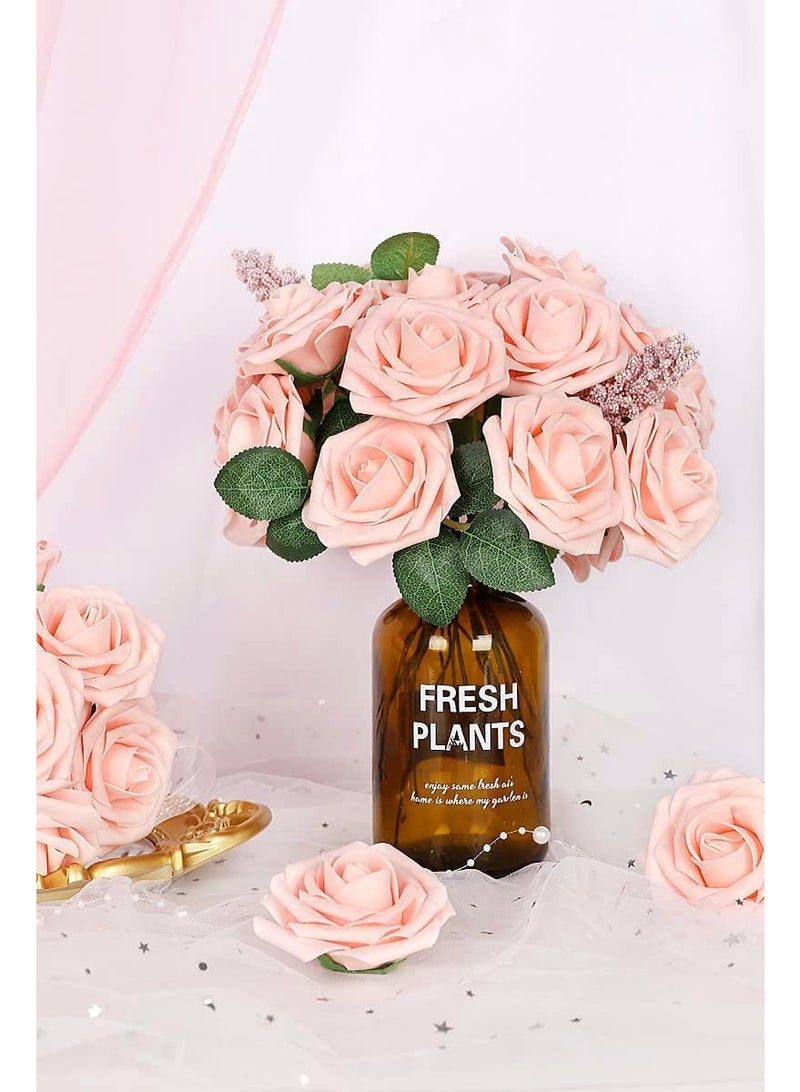 30 قطعة من زهور الورد الصناعية لمسة واقعية مع ساق، ورود من الفوم باللون الزهري الخفيف لتزيين باقات الزفاف، مراكز الطاولات، حفلات العروس، حفلات المنزل، ربيع، وتزيينات عيد الأم - Image 5