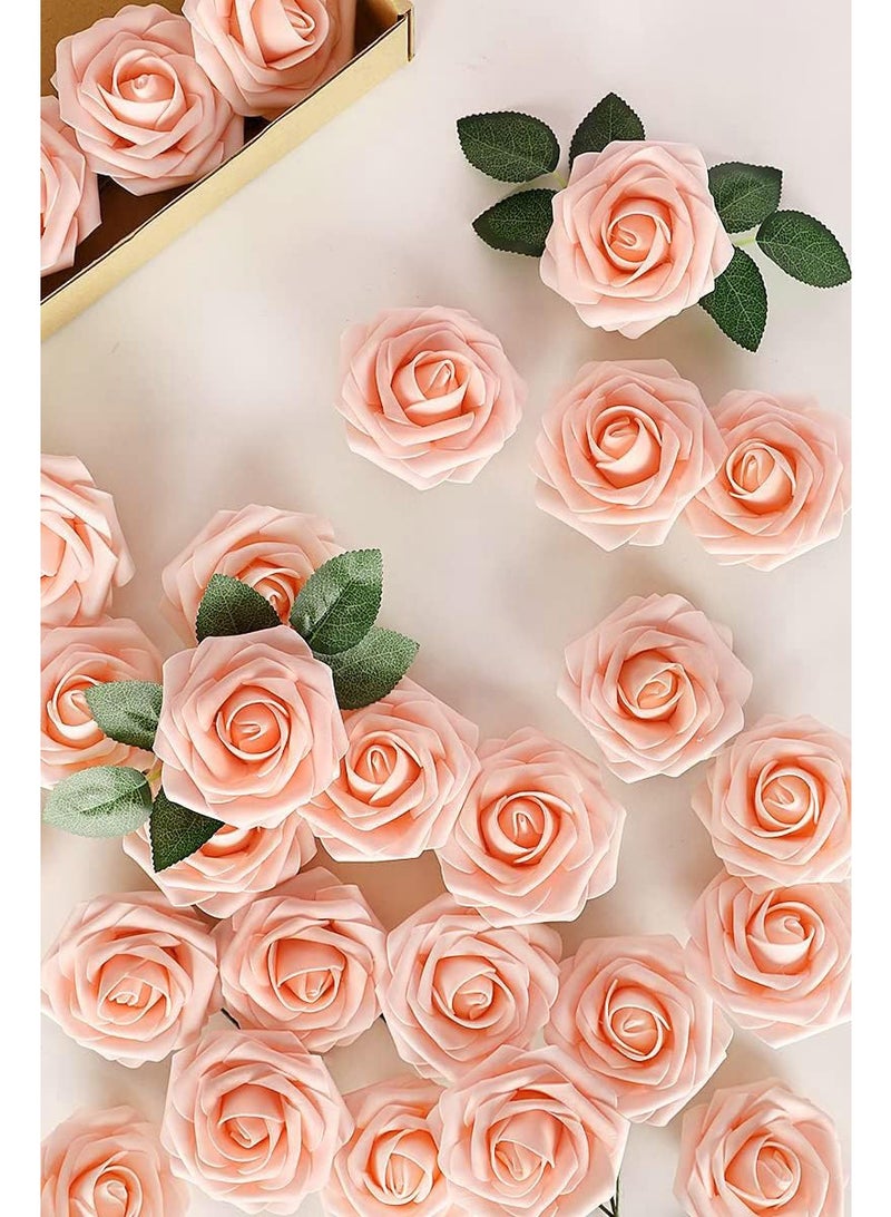 30 قطعة من زهور الورد الصناعية لمسة واقعية مع ساق، ورود من الفوم باللون الزهري الخفيف لتزيين باقات الزفاف، مراكز الطاولات، حفلات العروس، حفلات المنزل، ربيع، وتزيينات عيد الأم - Image 2