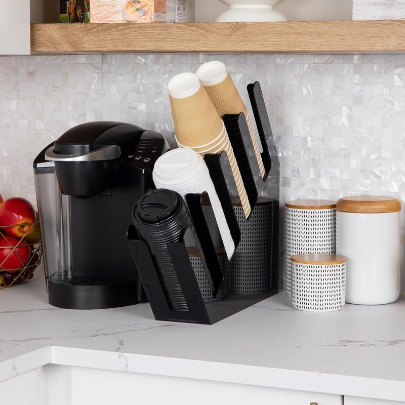 Mind Reader Cup and Lid Dispenser, Countertop Org, Coffee Bar, Beverage Cup, Kitchen, Breakroom, 4"L x 18"W x 16"H, Black - Image 2