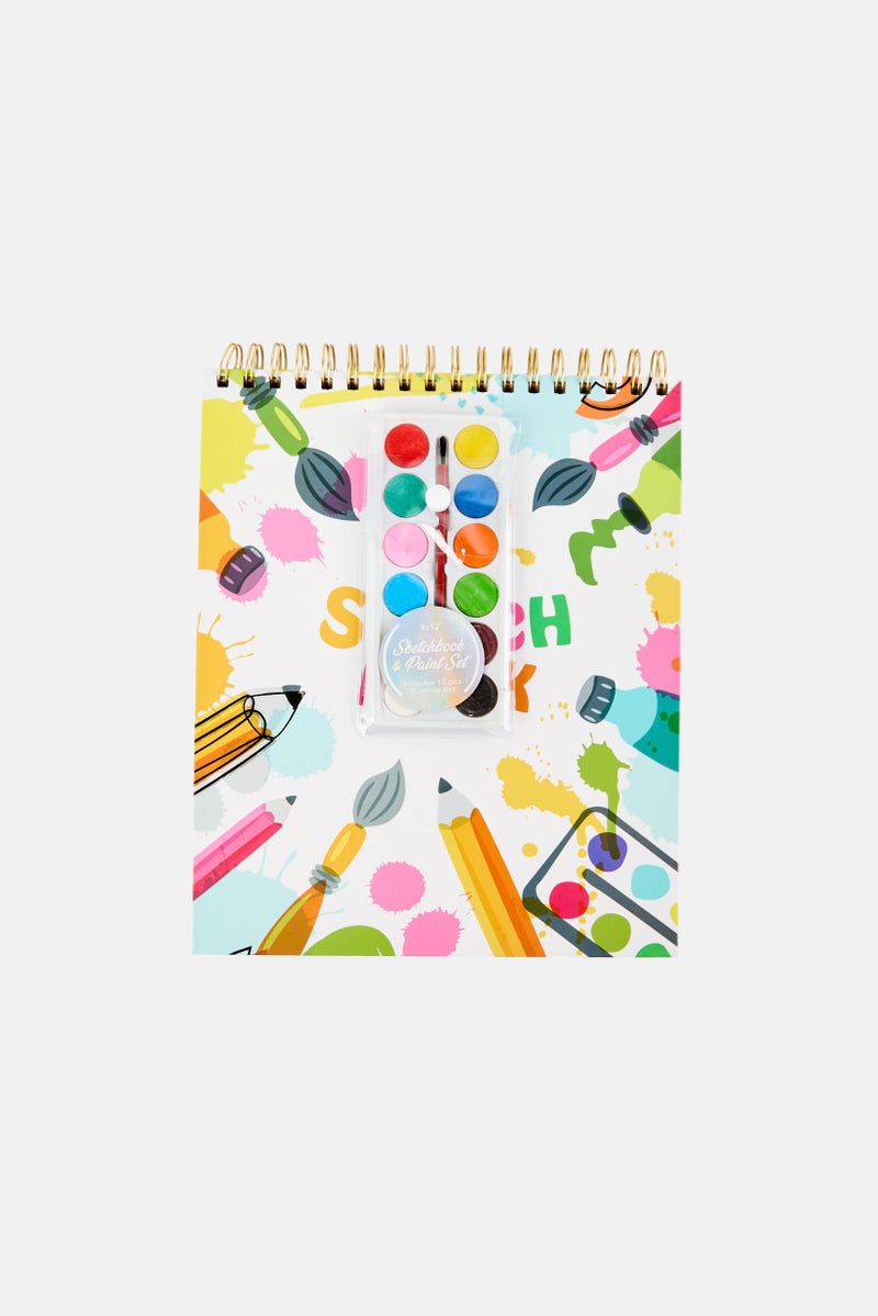 Paperbuzz دفتر رسم مع صفحات مثقوبة ومجموعة ألوان مائية 12 فرشاة، متعدد الألوان - Image 1