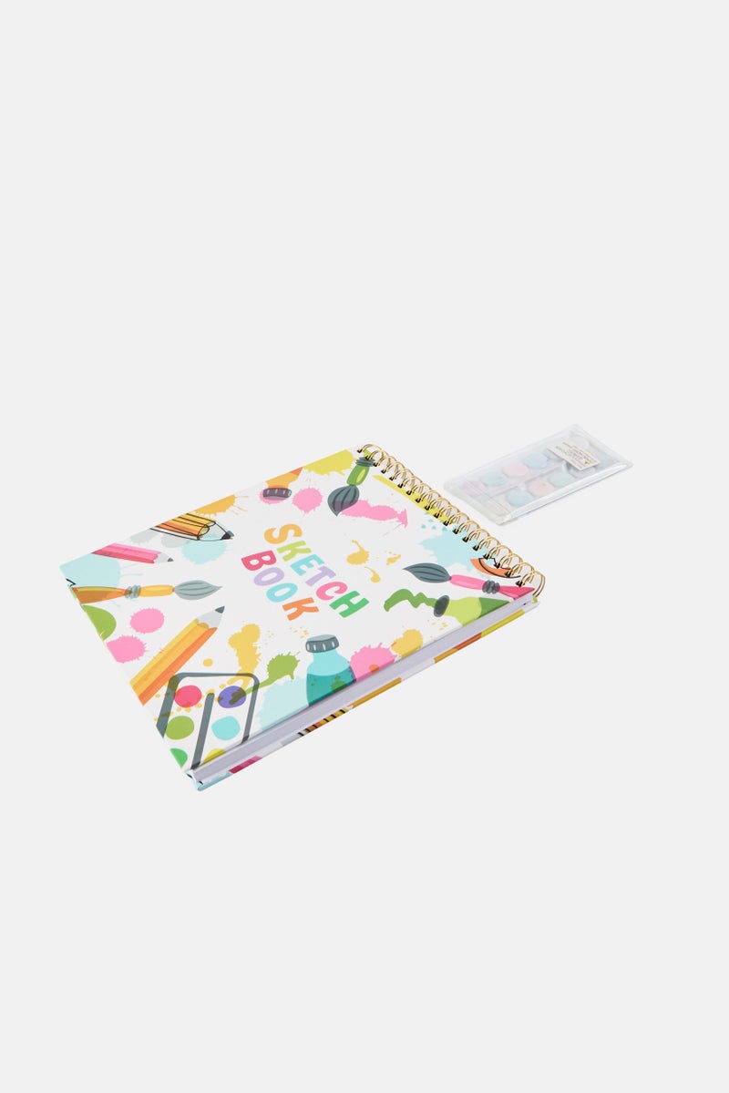 Paperbuzz دفتر رسم مع صفحات مثقوبة ومجموعة ألوان مائية 12 فرشاة، متعدد الألوان - Image 2