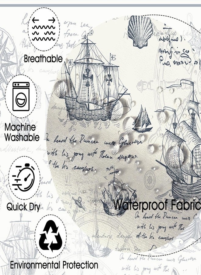 Mocsicka Nautical Shower Curtain, Navy Blue Nautical Map Shower Curtain, Sailboat Conch Ocean Theme Bathroom Decor Bath Curtain, 72 X 72 Inch Waterproof Fabric Bath Curtain - Image 4