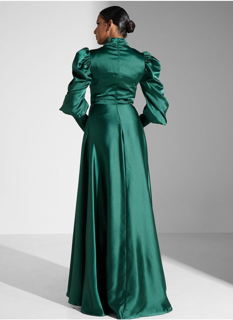 Khizana Embellished Detail Satin Dress  - Image 3