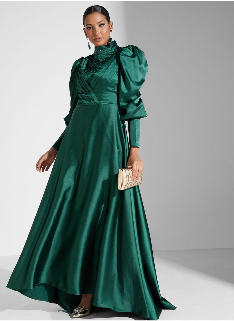 Khizana Embellished Detail Satin Dress  - Image 2