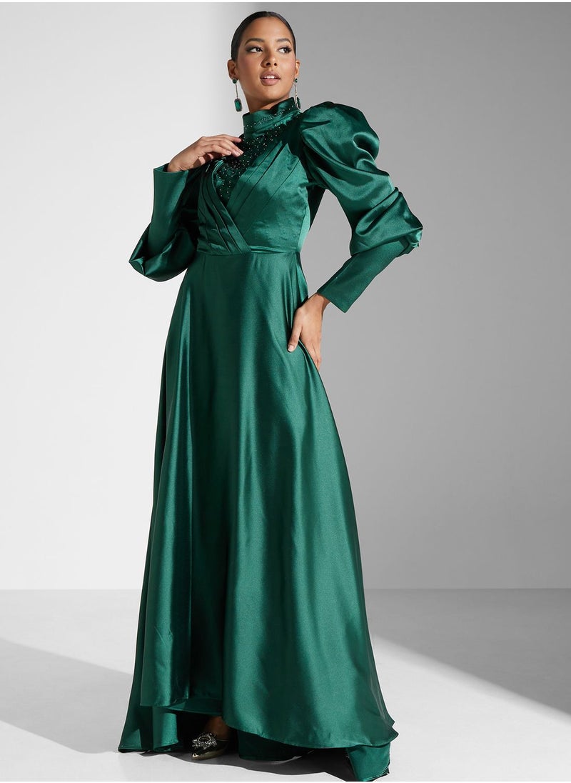 Khizana Embellished Detail Satin Dress  - Image 5