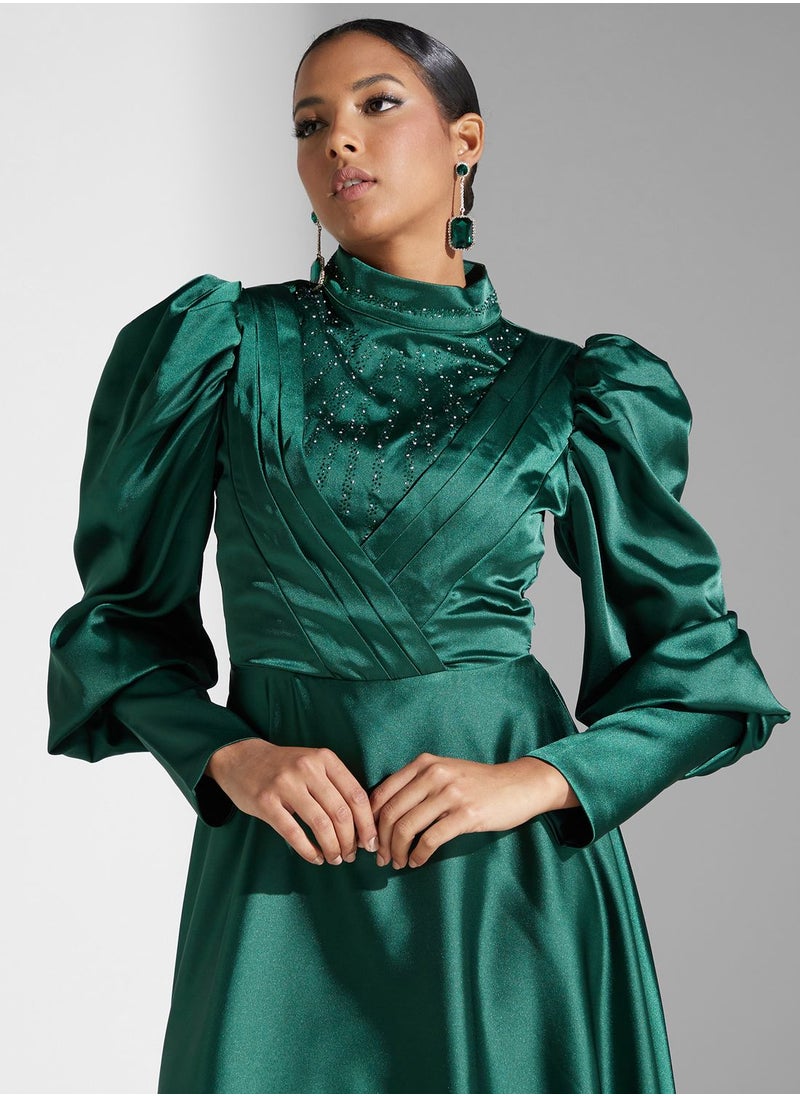 Khizana Embellished Detail Satin Dress  - Image 4