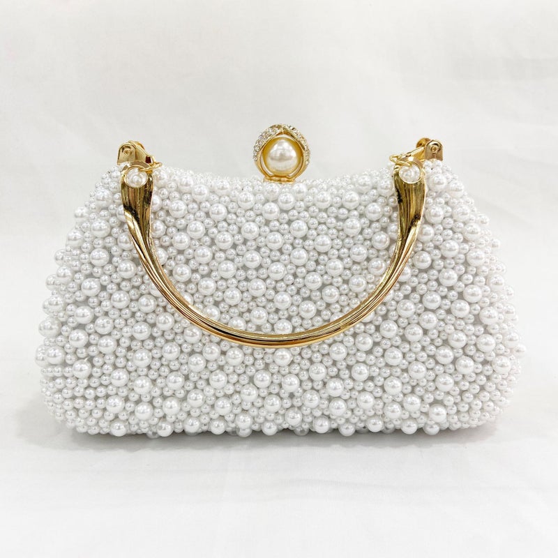 Pearl Evening Bag Mouth Gold Bag Women'S Elegant Shoulder Beaded Banquet Handbag Cheongsam Dress Evening Pillow Handbag - Image 3