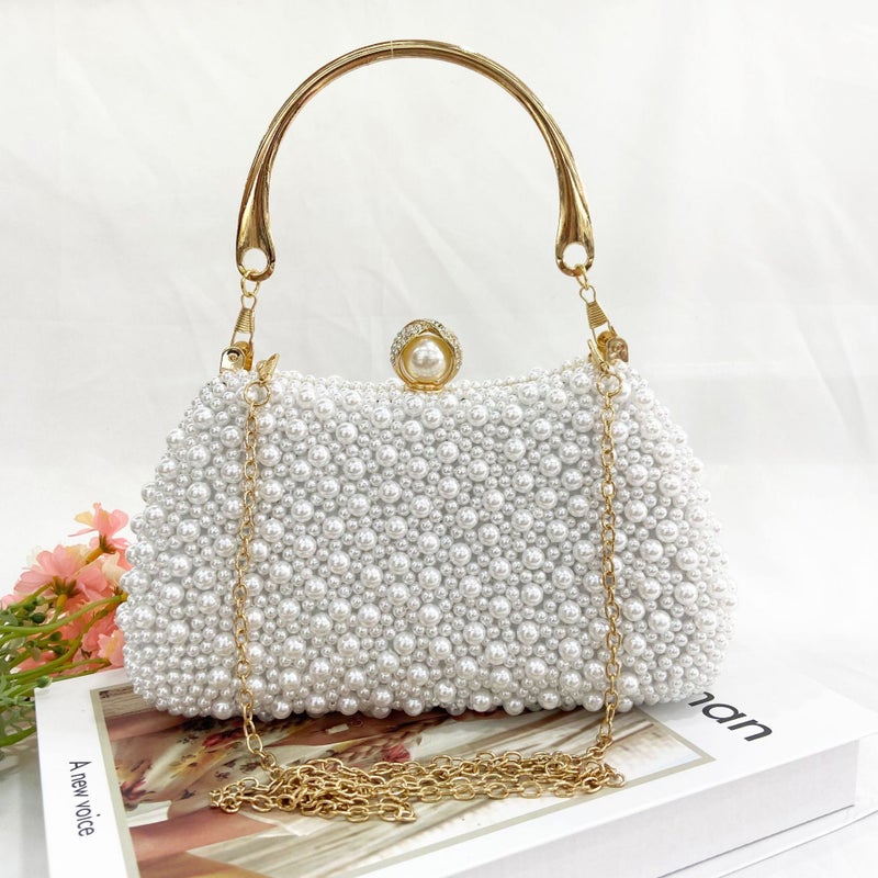 Pearl Evening Bag Mouth Gold Bag Women'S Elegant Shoulder Beaded Banquet Handbag Cheongsam Dress Evening Pillow Handbag - Image 2