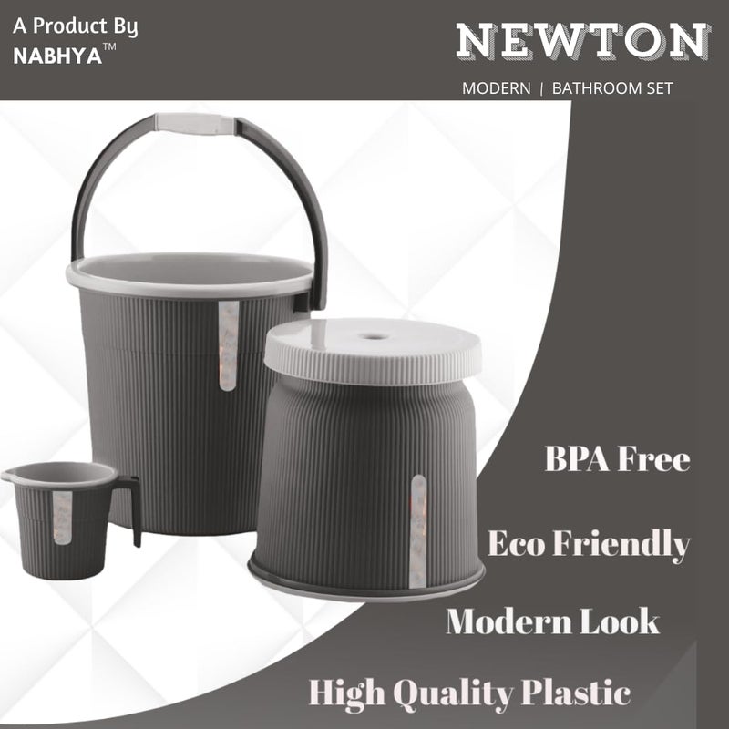 Nabhya Newton Combo of 3 pcs Bathroom Accessories Set Plastic Bathroom Set with 20Ltr Plastic Bucket, Small Mug and Big Stool for Home, Kitchen & Bathroom (Dark_Grey1) - Image 3