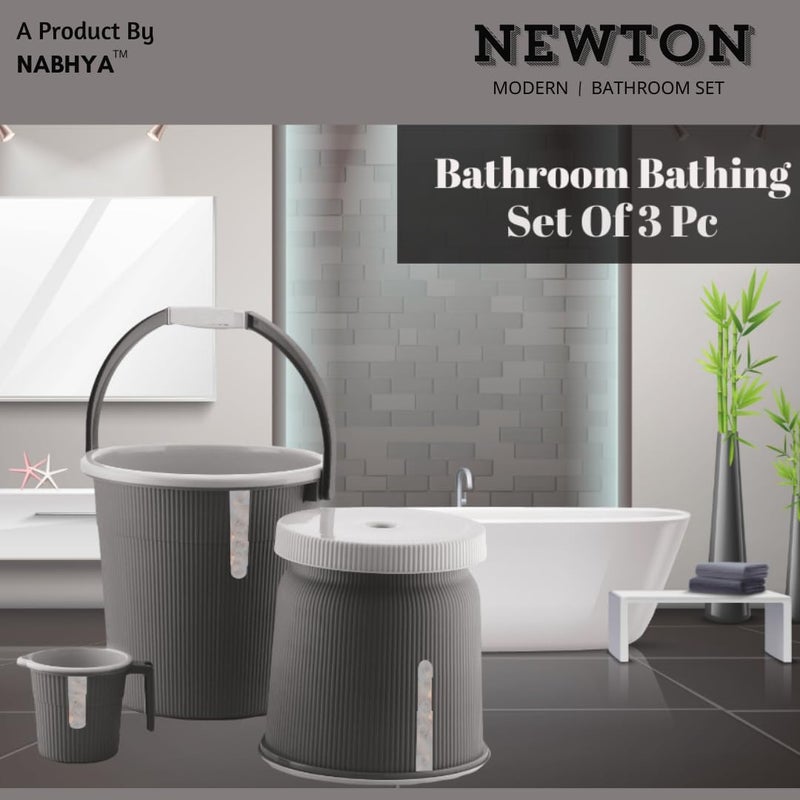 Nabhya Newton Combo of 3 pcs Bathroom Accessories Set Plastic Bathroom Set with 20Ltr Plastic Bucket, Small Mug and Big Stool for Home, Kitchen & Bathroom (Dark_Grey1) - Image 4