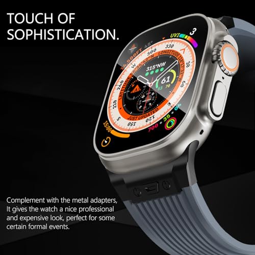 NewWays Watch Band for Apple Watch Ultra 2 Band 49mm 45mm 44mm 42mm, Luxury Rugged Silicone Rubber Strap with Metal Connector & Folding Deployment Clasp for iWatch Ultra Series 9 8 7 6 5 4 3 2 1 SE for Men - Image 5