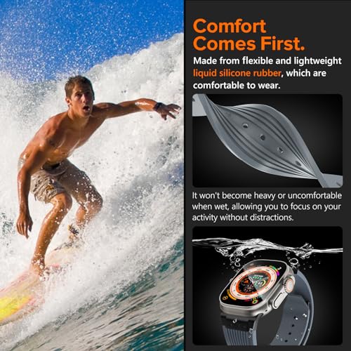 NewWays Watch Band for Apple Watch Ultra 2 Band 49mm 45mm 44mm 42mm, Luxury Rugged Silicone Rubber Strap with Metal Connector & Folding Deployment Clasp for iWatch Ultra Series 9 8 7 6 5 4 3 2 1 SE for Men - Image 4