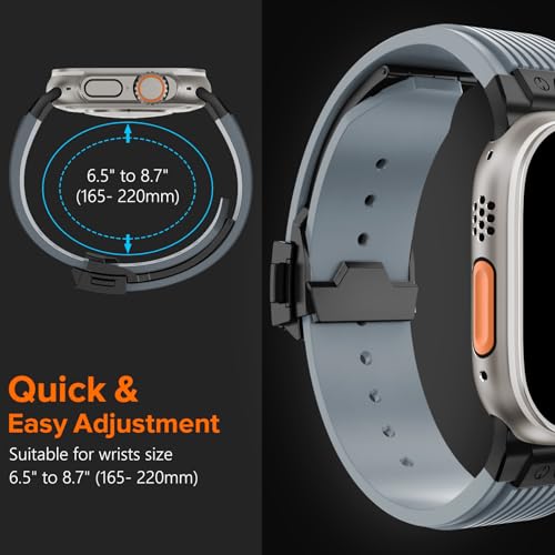 NewWays Watch Band for Apple Watch Ultra 2 Band 49mm 45mm 44mm 42mm, Luxury Rugged Silicone Rubber Strap with Metal Connector & Folding Deployment Clasp for iWatch Ultra Series 9 8 7 6 5 4 3 2 1 SE for Men - Image 3
