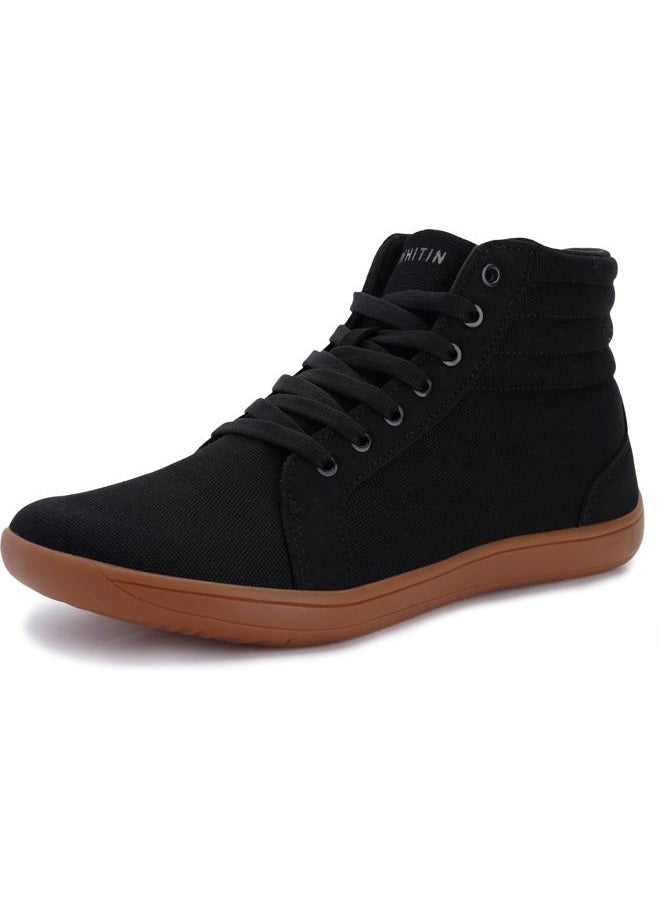 WHITIN Men's Wide Hi-top Minimalist Barefoot Sneakers | Zero Drop Sole | Cushioned Ankle Support, Black Gum, 9.5 Wide - Image 1