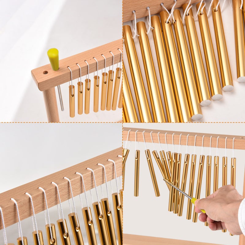 20 Bar Chimes Gold Aluminum Bars With Beech Wood Base - Pure Clear Stable Tone Bar Chimes for Indoor Outdoor Home Shop Decoration & Musical Performance - Image 5
