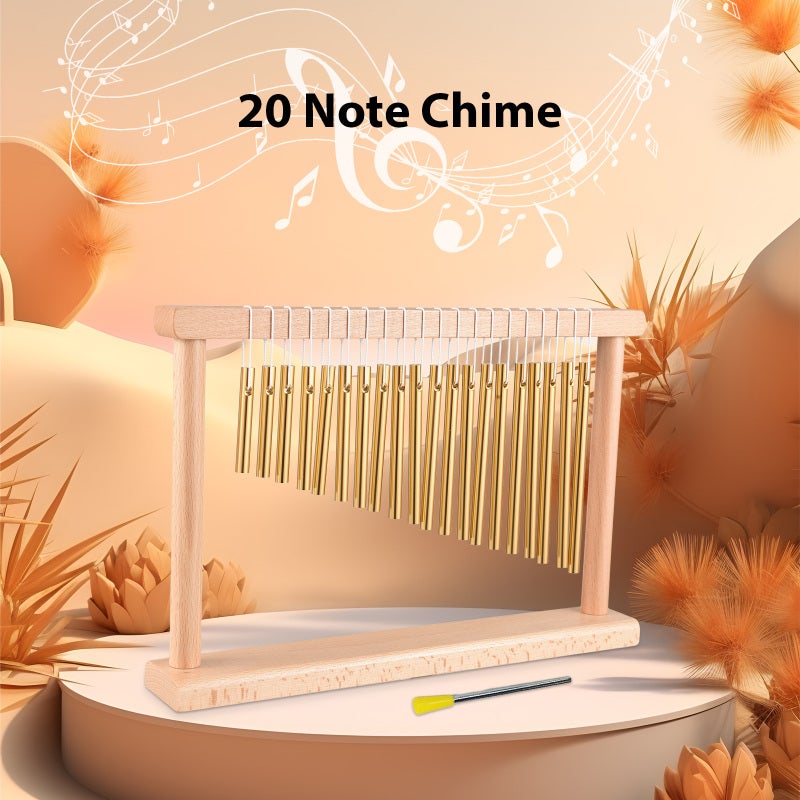 20 Bar Chimes Gold Aluminum Bars With Beech Wood Base - Pure Clear Stable Tone Bar Chimes for Indoor Outdoor Home Shop Decoration & Musical Performance - Image 2