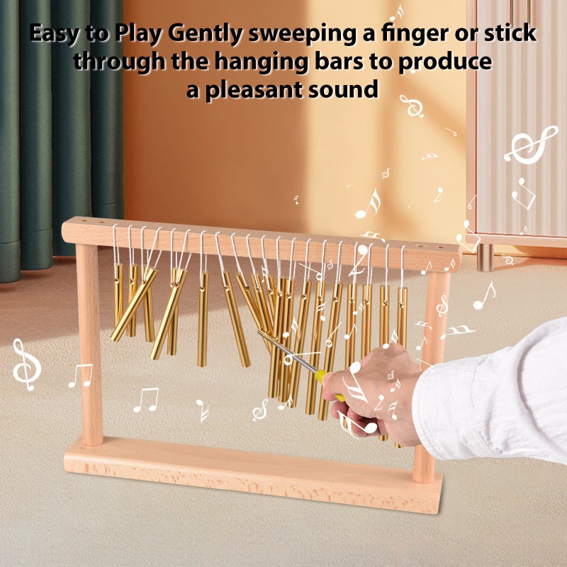 20 Bar Chimes Gold Aluminum Bars With Beech Wood Base - Pure Clear Stable Tone Bar Chimes for Indoor Outdoor Home Shop Decoration & Musical Performance - Image 4