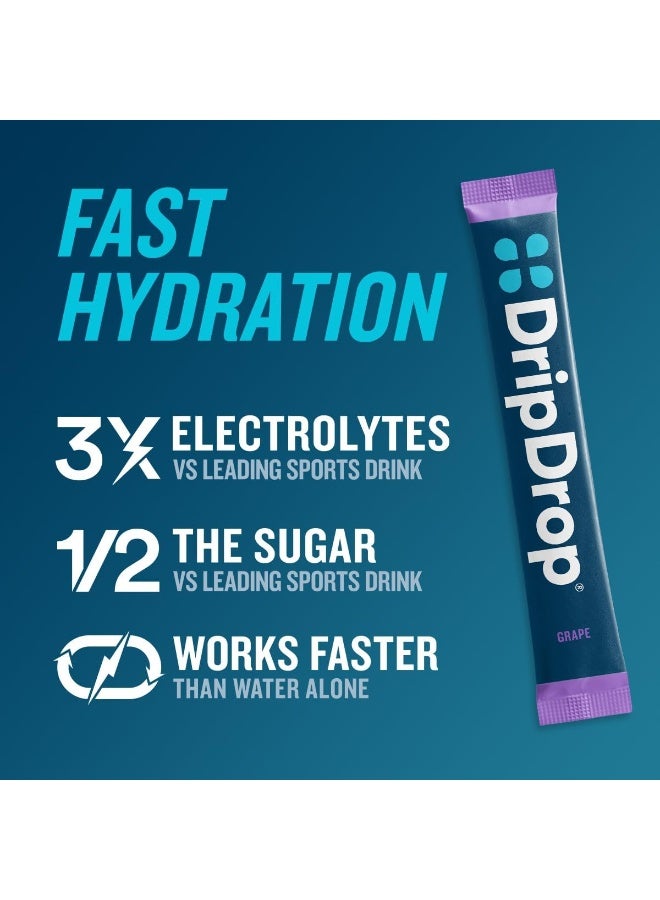 DripDrop Hydration Juicy Variety Pack Electrolyte Drink Mix Single-Serve Powder Packets- Grape, Fruit Punch, Strawberry Lemonade, Cherry - 32 Servings - Image 2