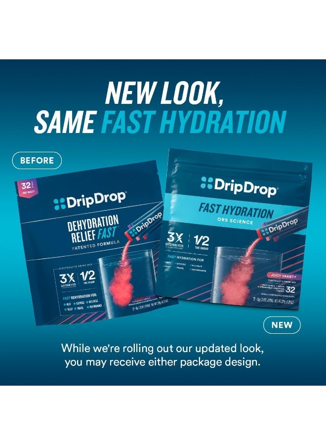DripDrop Hydration Juicy Variety Pack Electrolyte Drink Mix Single-Serve Powder Packets- Grape, Fruit Punch, Strawberry Lemonade, Cherry - 32 Servings - Image 5