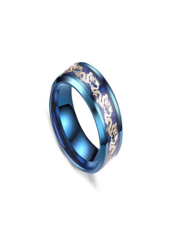 Fusamk Fashion Carbon Fiber Band Ring Stainless Steel Dragon Ring (Blue, 8) - Image 1