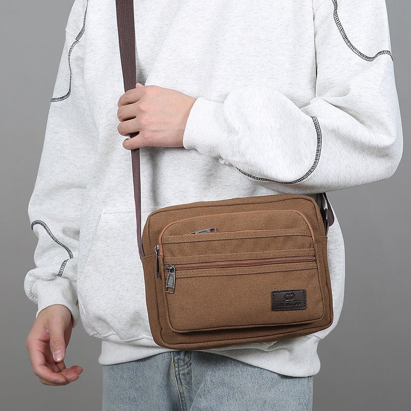 SHENGAO Thickened Canvas Men's Crossbody Bag - Everyday Wallet Organizer with Multiple Zipper Pockets, Durable and Versatile - Image 4