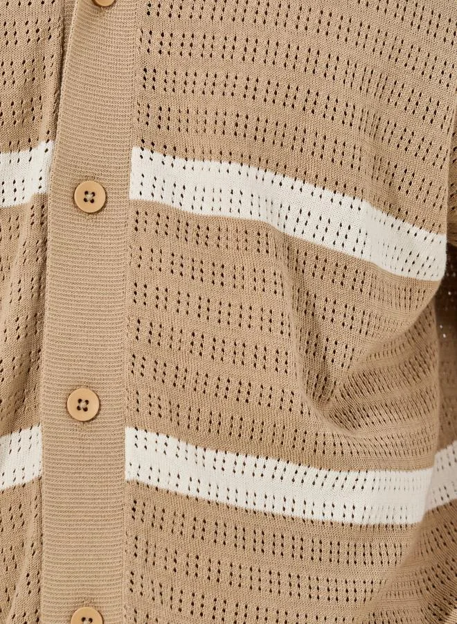 Styli Premium Cotton Striped Knit Oversized Shirt