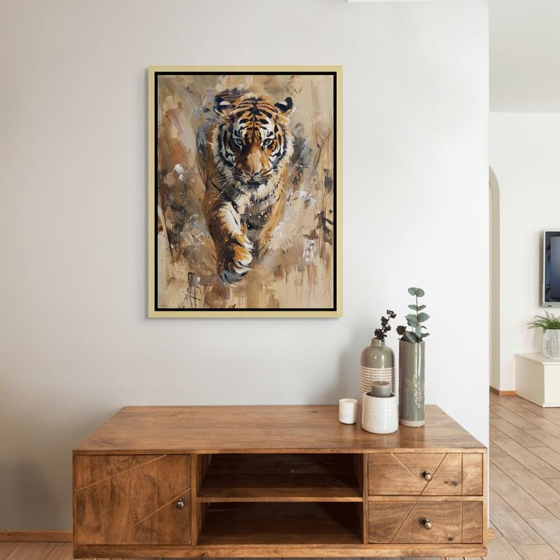 Art Decor Framed Canvas Wall Art of Tiger Painting Print Portrait Wild Animal in Jungle Wall Décor for Home Living Room Bedroom Home Décor Gifting 60x80cm - Image 3