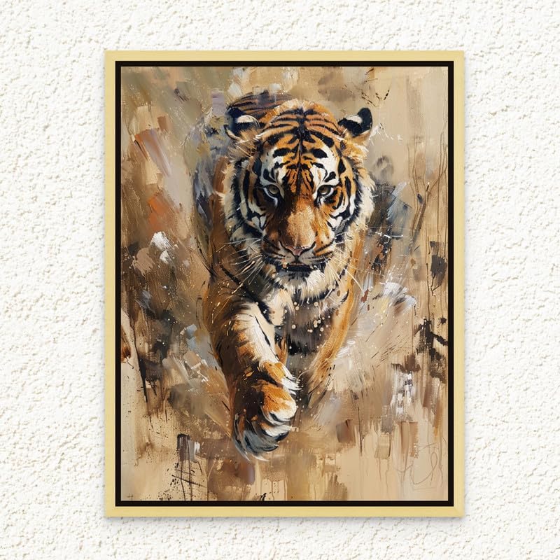 Art Decor Framed Canvas Wall Art of Tiger Painting Print Portrait Wild Animal in Jungle Wall Décor for Home Living Room Bedroom Home Décor Gifting 60x80cm - Image 1